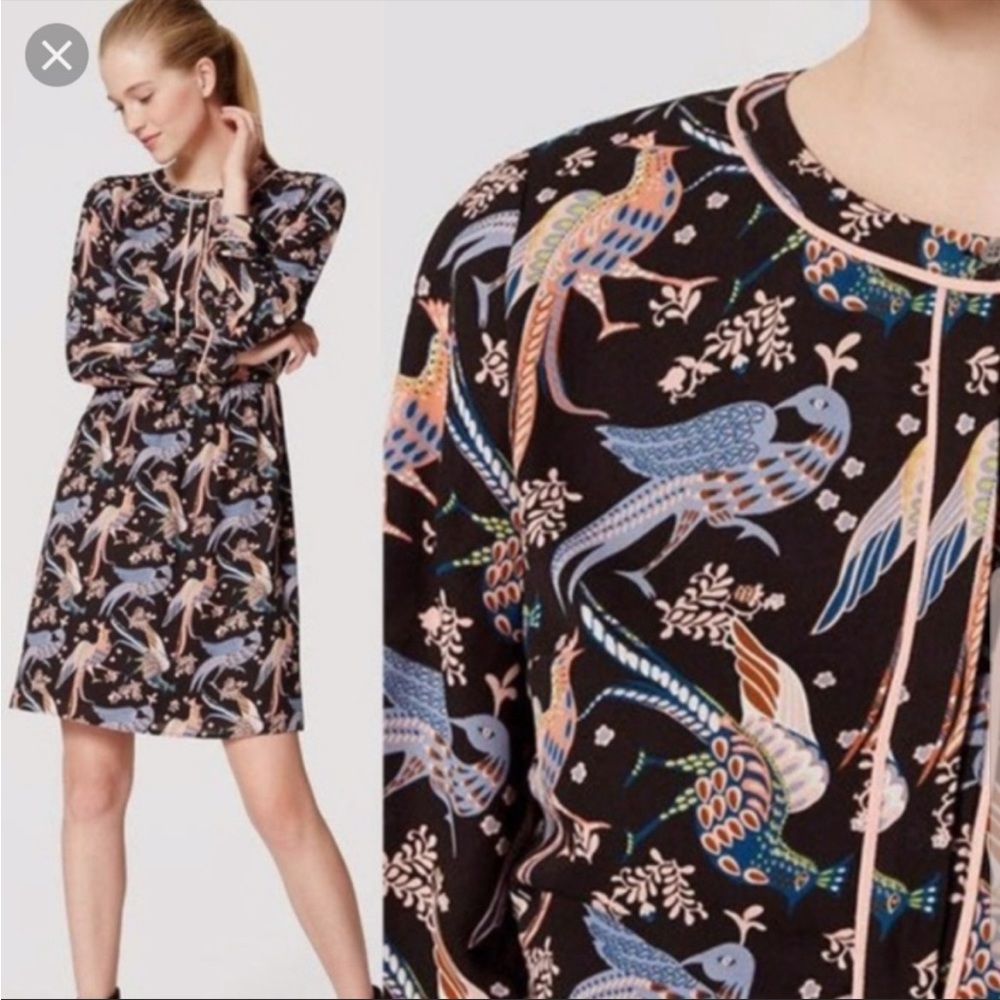 Sold LOFT Petite Peacock Bird Long Sleeved Dress - 4P